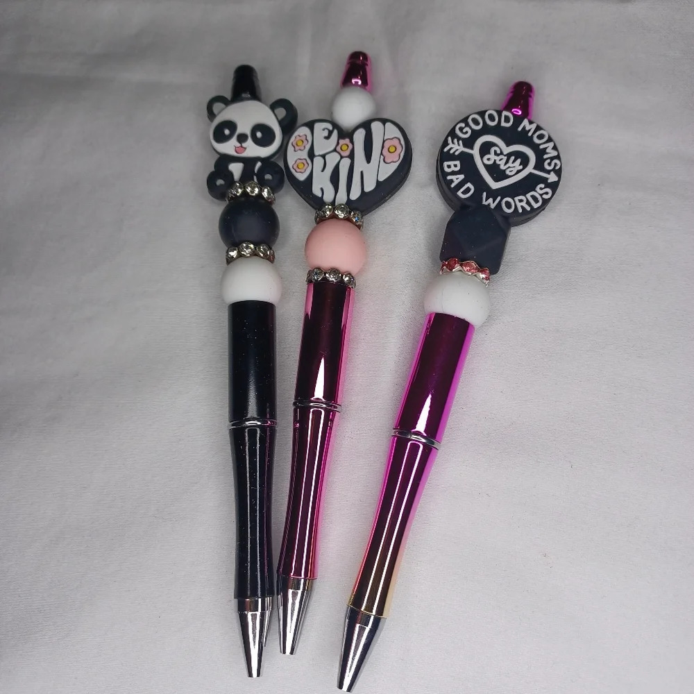 3 Handmade silicone beaded pens